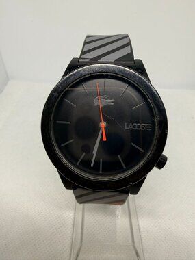 Lacoste Motion 2010936 Men's 41mm Black Dial Red Seconds Striped Silicone Watch